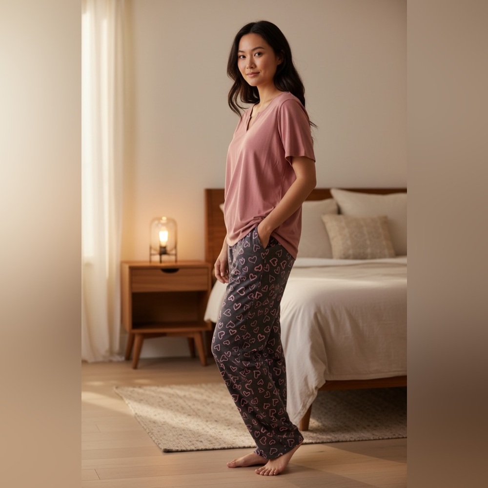 BloomChic Blush Mauve & Charcoal Grey PJ Set